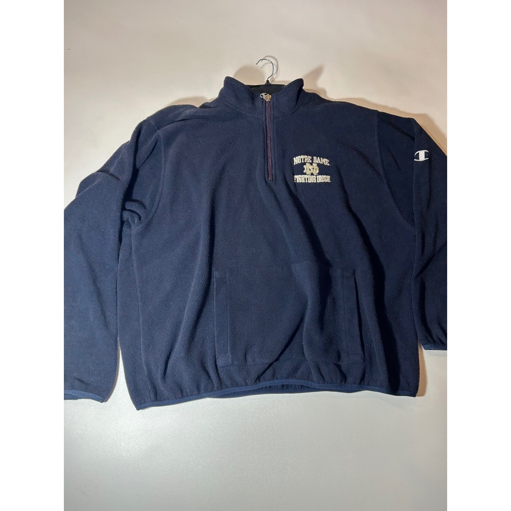 Champion Fleece Pullover Men's XXL Navy Notre Dame Fighting Irish Quarter Zip